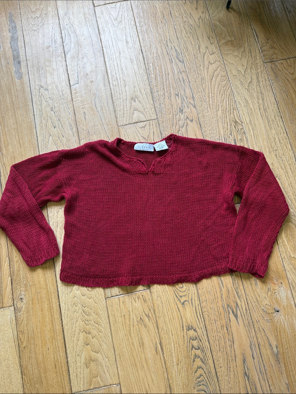 J Jill Red Cropped Knit 100% Linen Sweater - XL Petite